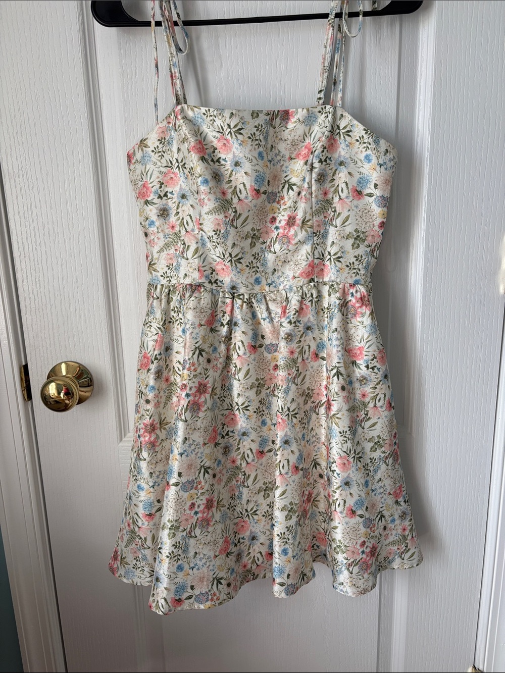Altar'd State Cream Floral Sundress with Pink & Blue Blooms Small